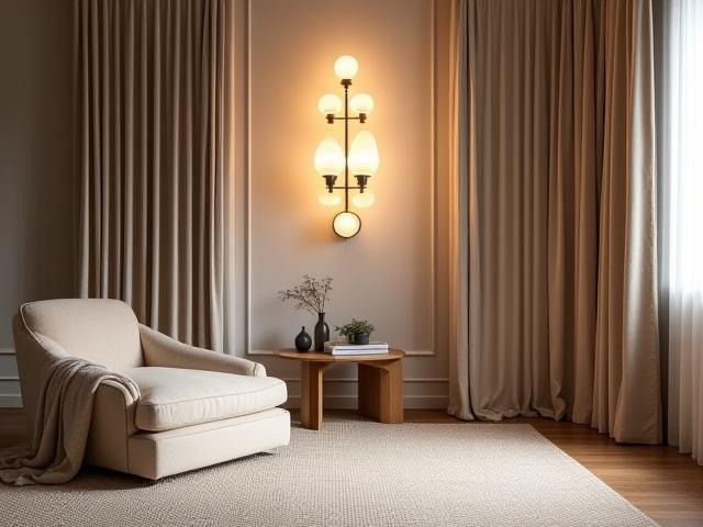 Spesialtilpasset belysning, gardinoppheng og tepper